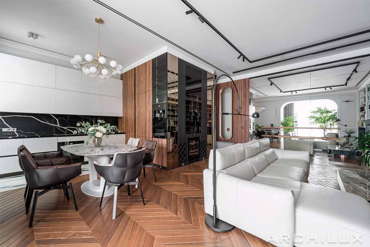 План двухкомнатной квартиры - интерьер неоклассика - представляем пример: квартира в серых тонах, неоклассика в интерьере, Москва
